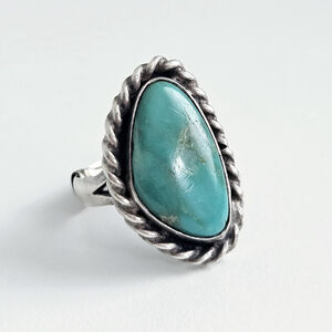 VTG Navajo Silver Turquoise Ring, Adjustable, Bohemian Style Ring, Size 8 - 8.5
